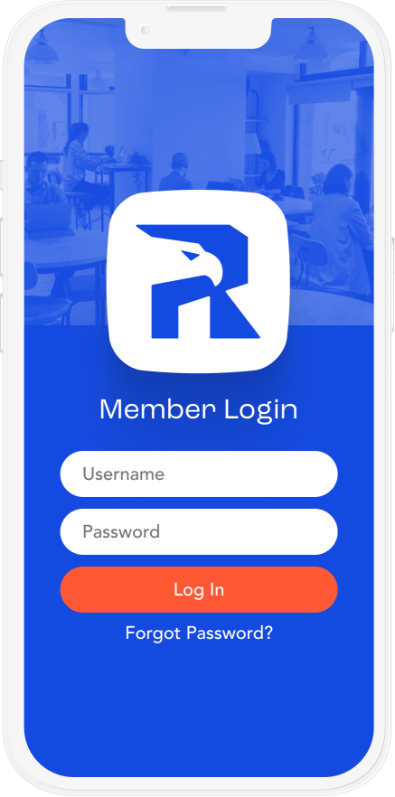 Real Freedom member login mobile screen with eagle R app icon