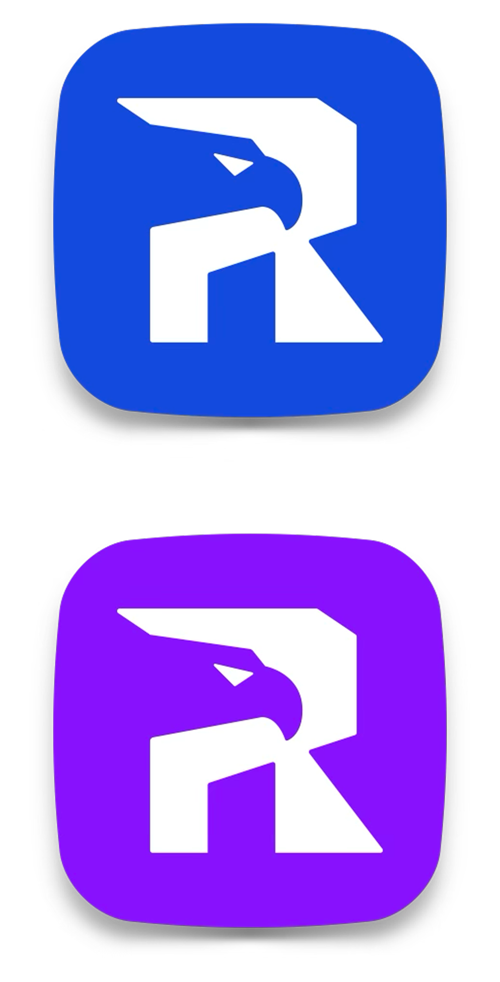 Two Real Freedom eagle R app icons on blue and purple tiles