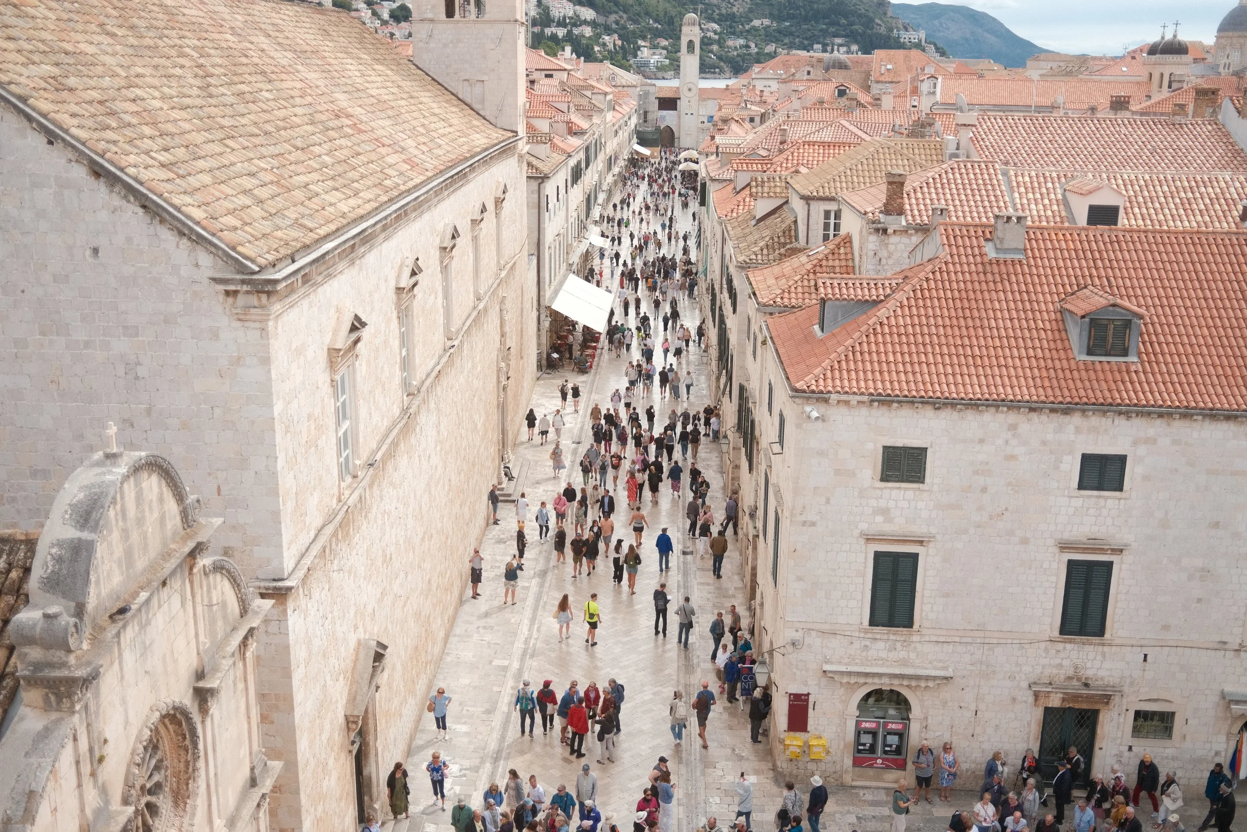 View down the Stradun, Dubrovnik's marble main street, from the city walls